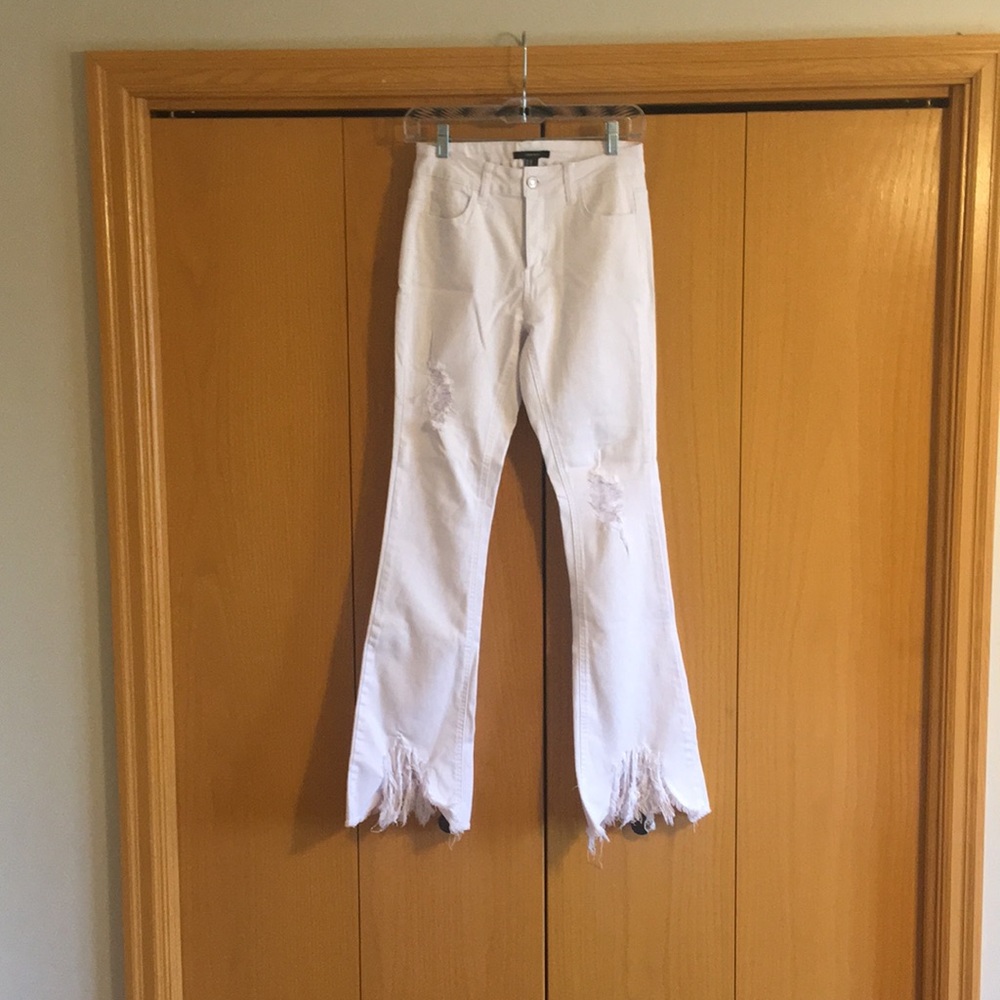 Forever 21 Distressed White Bell Bottoms